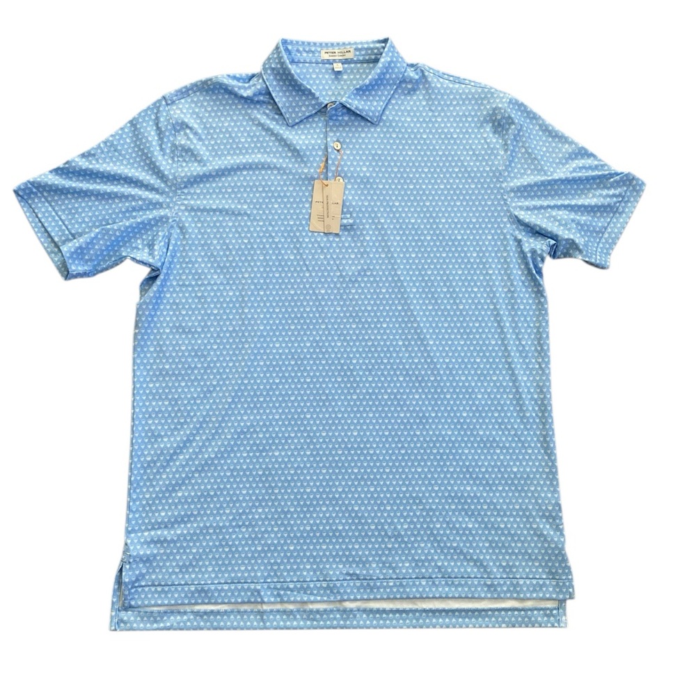 Peter Millar Polo Shirt Summer Comfort Mens Blue Skull Print Golf Size Large